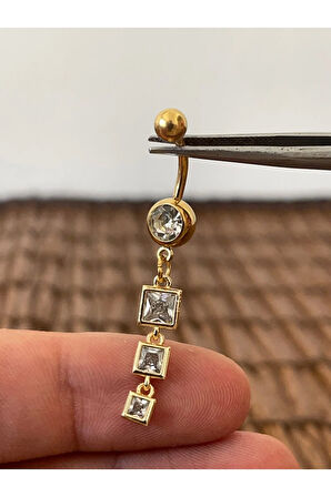 316 L Cerrahi Çelik Zirkon Taşlı Pırlanta Modeli Parlak Göbek Piercingi