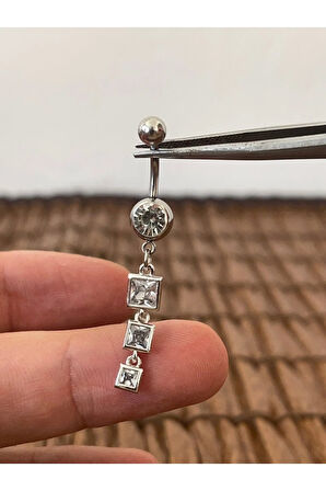 316 L Cerrahi Çelik Zirkon Taşlı Pırlanta Modeli Parlak Göbek Piercingi