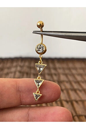 316 L Cerrahi Çelik Zirkon Taşlı Pırlanta Modeli Parlak Göbek Piercingi