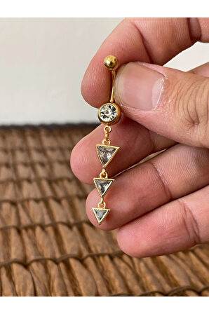 316 L Cerrahi Çelik Zirkon Taşlı Pırlanta Modeli Parlak Göbek Piercingi