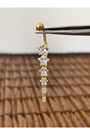 316 L Cerrahi Çelik Yıldız Kesim Zirkon Parlak Taşlı Göbek Piercingi