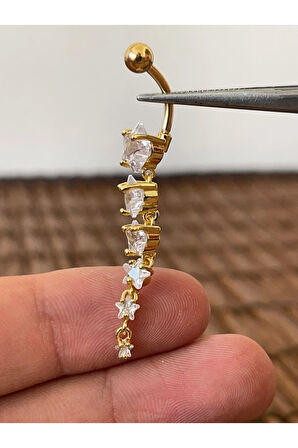 316 L Cerrahi Çelik Yıldız Kesim Zirkon Parlak Taşlı Göbek Piercingi
