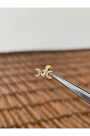 316 L Cerrahi Çelik Ay Modeli Zirkon Taşlı Kıkırdak Helix Dudak Tragus Piercingi 6mm x 1,2 mm