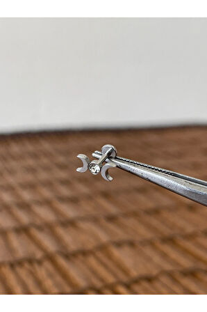 316 L Cerrahi Çelik Ay Modeli Zirkon Taşlı Kıkırdak Helix Dudak Tragus Piercingi 6mm x 1,2 mm