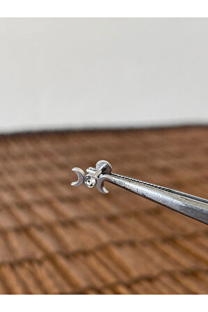 316 L Cerrahi Çelik Ay Modeli Zirkon Taşlı Kıkırdak Helix Dudak Tragus Piercingi 6mm x 1,2 mm