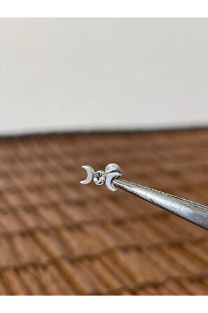 316 L Cerrahi Çelik Ay Modeli Zirkon Taşlı Kıkırdak Helix Dudak Tragus Piercingi 6mm x 1,2 mm