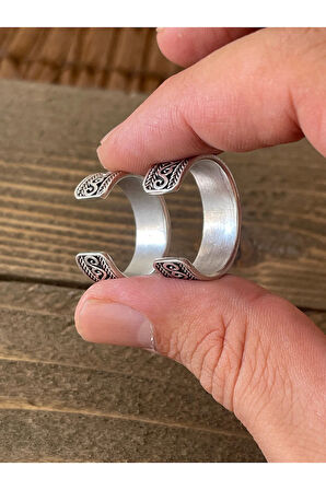 Ayarlanabilir Ölçü 925 Ayar Gümüş Kaplama İşçilikli 2li Yüzük Set