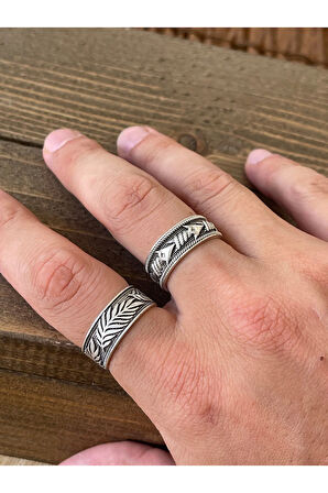 Ayarlanabilir Ölçü 925 Ayar Gümüş Kaplama İşçilikli 2li Yüzük Set