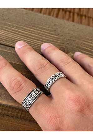 Ayarlanabilir Ölçü 925 Ayar Gümüş Kaplama İşçilikli 2li Yüzük Set