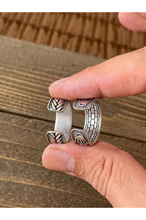 Ayarlanabilir Ölçü 925 Ayar Gümüş Kaplama İşçilikli 2li Yüzük Set