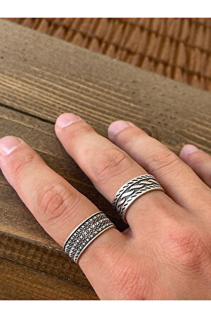 Ayarlanabilir Ölçü 925 Ayar Gümüş Kaplama İşçilikli 2li Yüzük Set