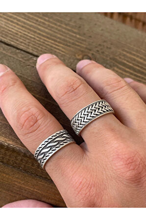 Ayarlanabilir Ölçü 925 Ayar Gümüş Kaplama İşçilikli 2li Yüzük Set