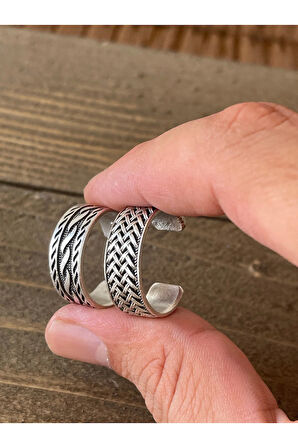 Ayarlanabilir Ölçü 925 Ayar Gümüş Kaplama İşçilikli 2li Yüzük Set