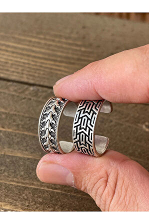 Ayarlanabilir Ölçü 925 Ayar Gümüş Kaplama İşçilikli 2li Yüzük Set