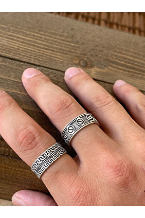 Ayarlanabilir Ölçü 925 Ayar Gümüş Kaplama İşçilikli 2li Yüzük Set