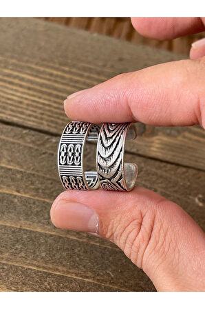 Ayarlanabilir Ölçü 925 Ayar Gümüş Kaplama İşçilikli 2li Yüzük Set