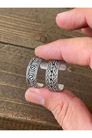 Ayarlanabilir Ölçü 925 Ayar Gümüş Kaplama İşçilikli 2li Yüzük Set