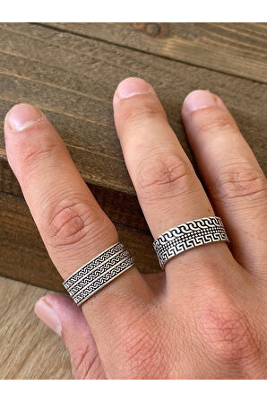 Ayarlanabilir Ölçü 925 Ayar Gümüş Kaplama İşçilikli 2li Yüzük Set