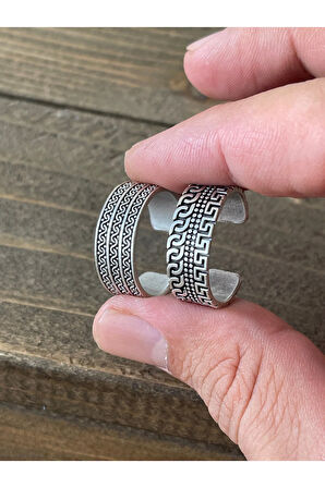 Ayarlanabilir Ölçü 925 Ayar Gümüş Kaplama İşçilikli 2li Yüzük Set