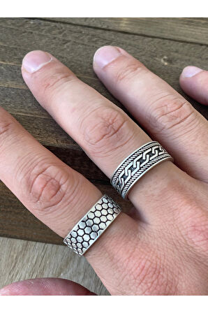 Ayarlanabilir Ölçü 925 Ayar Gümüş Kaplama İşçilikli 2li Yüzük Set