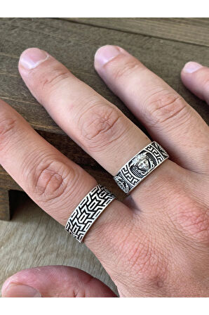 Ayarlanabilir Ölçü 925 Ayar Gümüş Kaplama İşçilikli 2li Yüzük Set