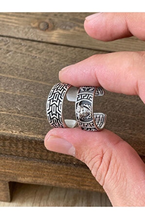 Ayarlanabilir Ölçü 925 Ayar Gümüş Kaplama İşçilikli 2li Yüzük Set