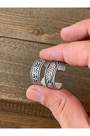 Ayarlanabilir Ölçü 925 Ayar Gümüş Kaplama İşçilikli 2li Yüzük Set