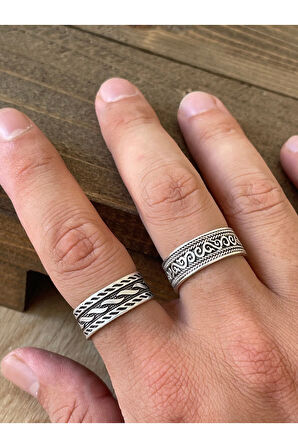 Ayarlanabilir Ölçü 925 Ayar Gümüş Kaplama İşçilikli 2li Yüzük Set