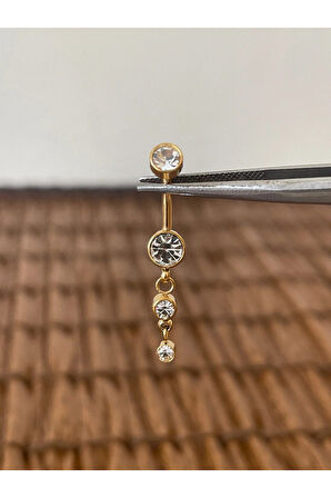 316 L Cerrahi Çelik Su Yolu Zirkon Taşlı Göbek Piercingi