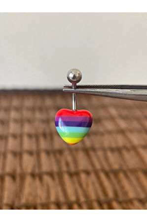 316 L Cerrahş Çelik Gökkuşağı Kalpli Göbek Piercingi