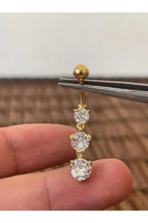 316 L Cerrahi Çelik Pırlanta Modeli Parlak Zirkon Taşlı Sallantılı Göbek Piercingi