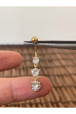 316 L Cerrahi Çelik Pırlanta Modeli Parlak Zirkon Taşlı Sallantılı Göbek Piercingi