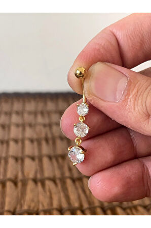 316 L Cerrahi Çelik Pırlanta Modeli Parlak Zirkon Taşlı Sallantılı Göbek Piercingi