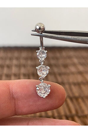 316 L Cerrahi Çelik Pırlanta Modeli Parlak Zirkon Taşlı Sallantılı Göbek Piercingi