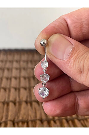 316 L Cerrahi Çelik Pırlanta Modeli Parlak Zirkon Taşlı Sallantılı Göbek Piercingi