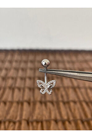 316 L Cerrahi Çelik Zirkon Taşlı Minik Kelebek Göbek Piercingi