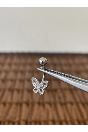 316 L Cerrahi Çelik Zirkon Taşlı Minik Kelebek Göbek Piercingi