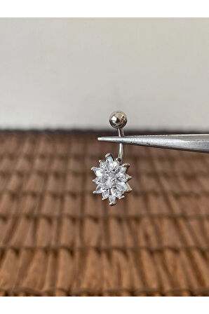 316 L Cerrahi Çelik Parlak Zirkon Taşlı Tasarım Göbek Piercingi