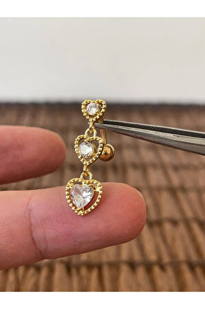 316 L Cerrahi Çelik Kalpli Sallantılı Taşlı Göbek Piercingi