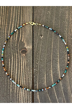 14 Ayar Altın Dorikalı Rengarenk Akik Taşlı Zarif Altın Şans Kolyesi