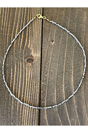 14 Ayar Altın Dorikalı Parlak Hematit Taşlı Zarif Altın Kolye