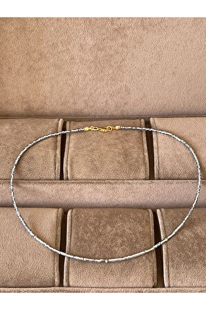 14 Ayar Altın 3 Dorikalı Doğal Parlam Hematit Taşlı Özel Tasarım Altın Kolye