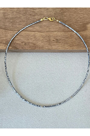 14 Ayar Altın 3 Dorikalı Doğal Parlam Hematit Taşlı Özel Tasarım Altın Kolye