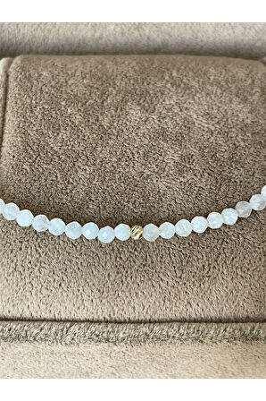 14 Ayar Altın Dorika Detaylı Doğal Ay Taşı Zarif Altın Kolye