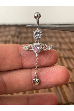 316 L Cerrahi Çelik Zirkon Parlak Taşlı Melek Göbek Piercingi