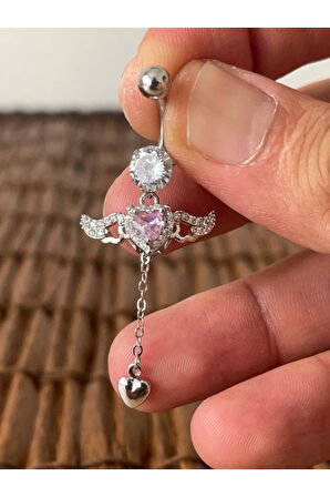 316 L Cerrahi Çelik Zirkon Parlak Taşlı Melek Göbek Piercingi