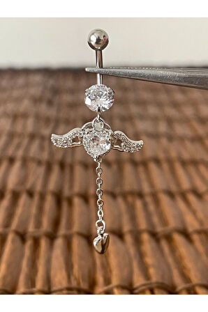 316 L Cerrahi Çelik Zirkon Parlak Taşlı Melek Göbek Piercingi
