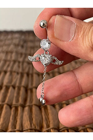 316 L Cerrahi Çelik Zirkon Parlak Taşlı Melek Göbek Piercingi