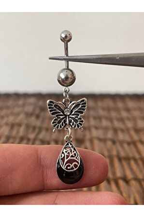316 L Cerrahi Çelik Siyah Kelebek Göbek Piercingi