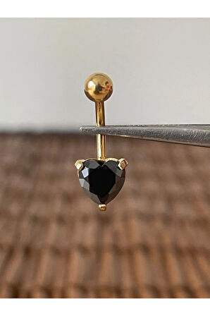 316 L Cerrahi Çelik Parlak Zirkon Taşlı Kalp Modeli Göbek Piercingi